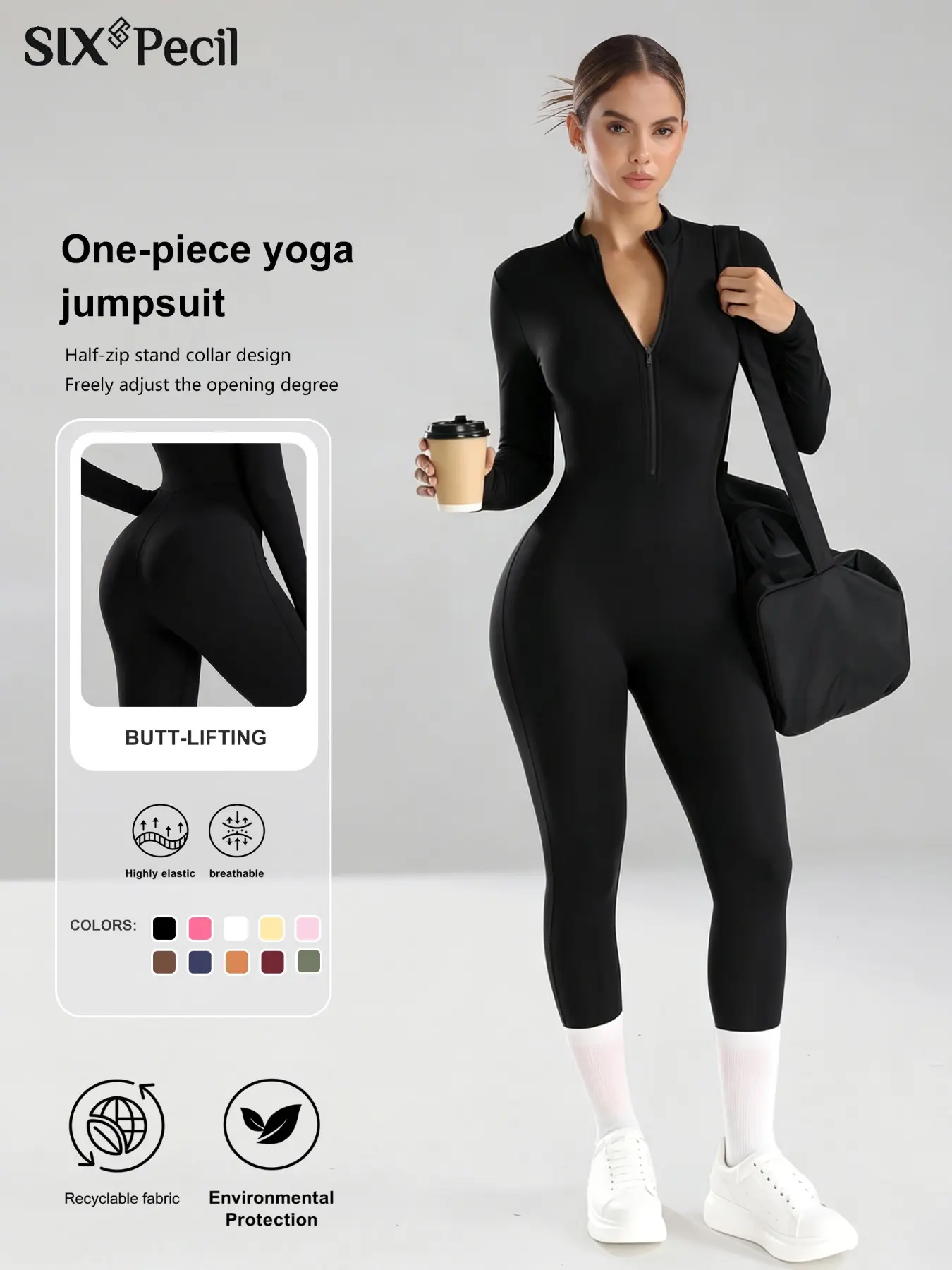 【Black Friday】Women's Solid Color Half-Zip Jumpsuit, Sporty Long Sleeve Jumpsuit for Fitness, Yoga and Pilates, Butt Lifting Design, Soft Fabric, Streetwear