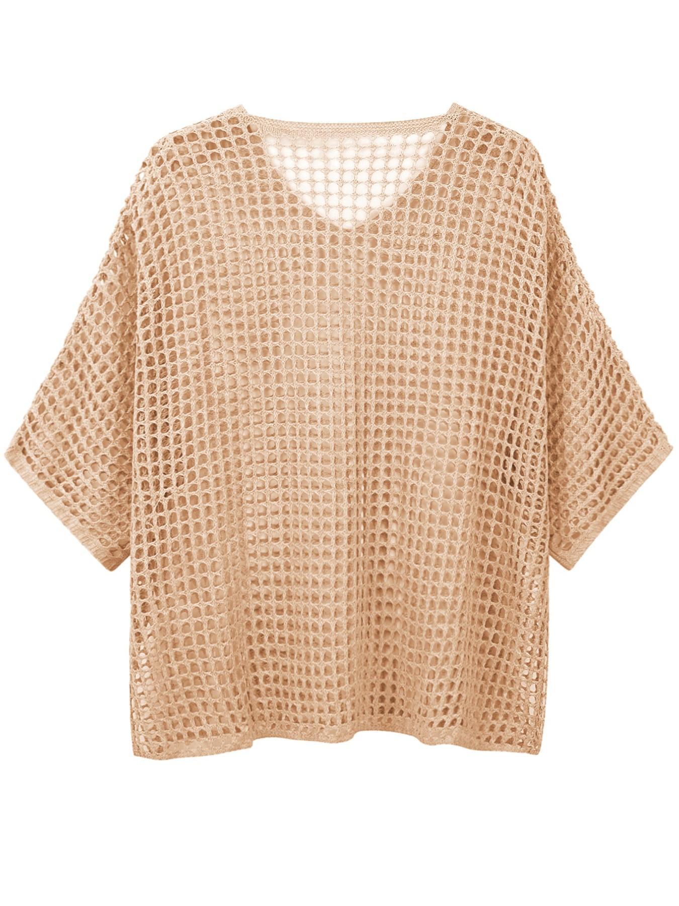 Summer Boho Bohemian Hollow Out Knit Hoodie for Women, Loose Batwing Sleeve Asymmetrical Hem Sun Protection Top, Casual Fashion Pullover