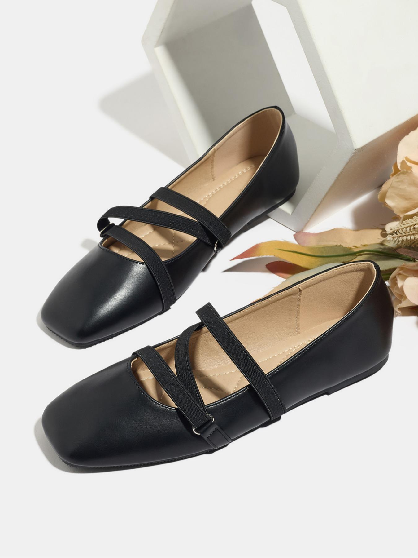 Women's Easy Slip-On Casual Trendy Flat Shoes, Wine PU Leather Square Toe Casual Ballet Flats, All Season Comfortable Wear-Resistant Design