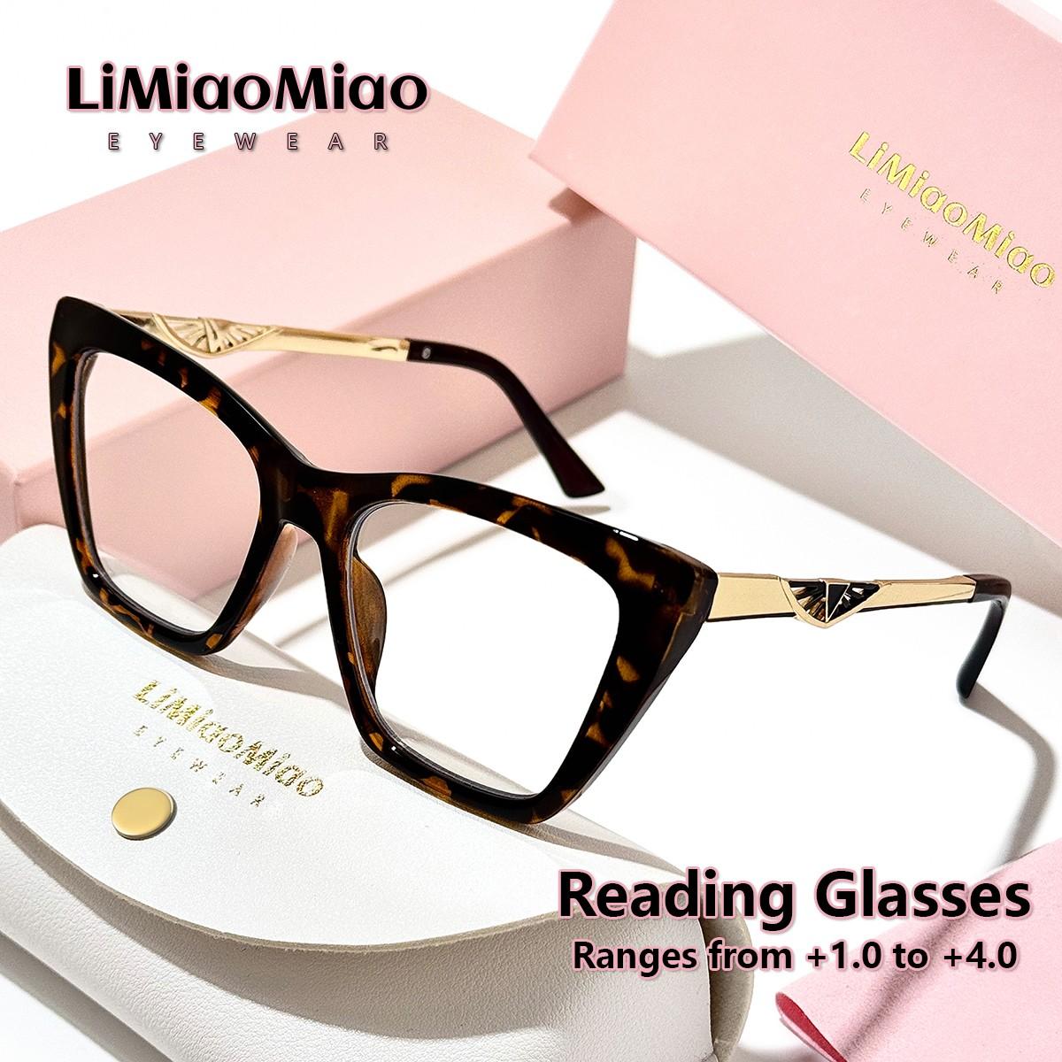 Cat Eye Reading Glasses for Men and Women, Vintage Clear Transparent Computer Readers, Magnification +1.0 to +4.0, Includes Case and Cloth