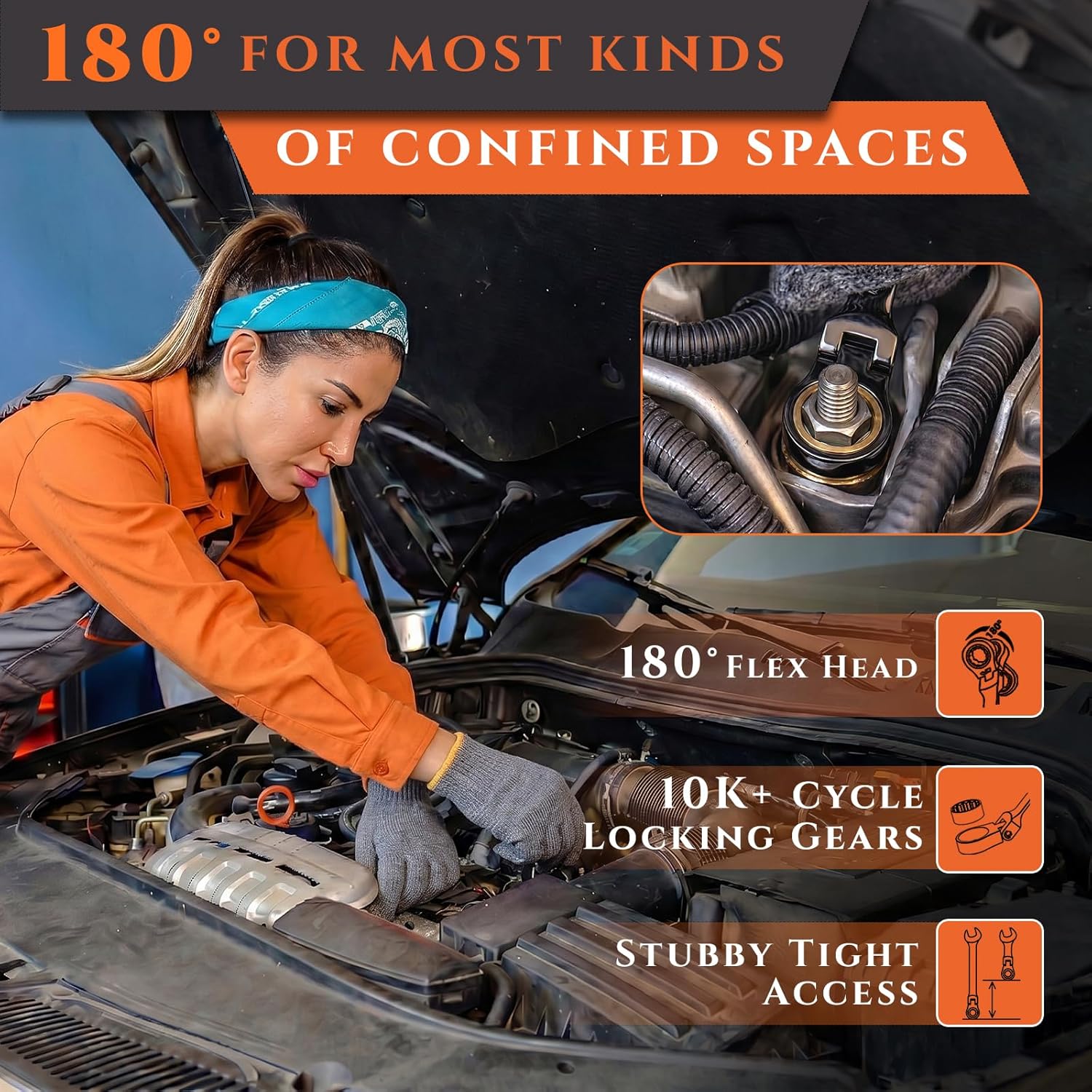 Stubby Wrenches Set 16 count Metric (8-17mm) & SAE (5/16" To 3/4") 180? Flex Stubby Ratcheting Wrench Set Cr-V 90- for Tight Spaces & Repair with Rolling Pouch Stubby Wrenches Set 16 count Metric (8-17mm) & SAE (5/16" To 3/4") 180? Flex Stubby Ratcheting Wrench Set Cr-V 90- for Tight Spaces & Repair with Rolling Pouch