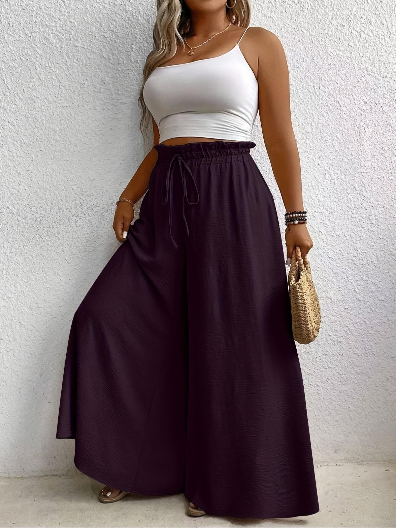 Elegant Plus Size Women's Wide Leg Pants, Loose Fit Commuter Style, Drapey Casual Trousers, Trendy Ladies Fashion