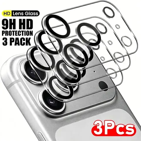 3 PCS Tempered Glass Camera Lens Protector, for iPhone 17 Pro/17e/Air/17 Pro Max/16/16e/15/14/15 Pro Max/Plus, Ultra HD, 9H Hardness, Anti-Scratch, Case Friendly, Easy to Install, No Affect on Night Shots, Smartphone Accessory