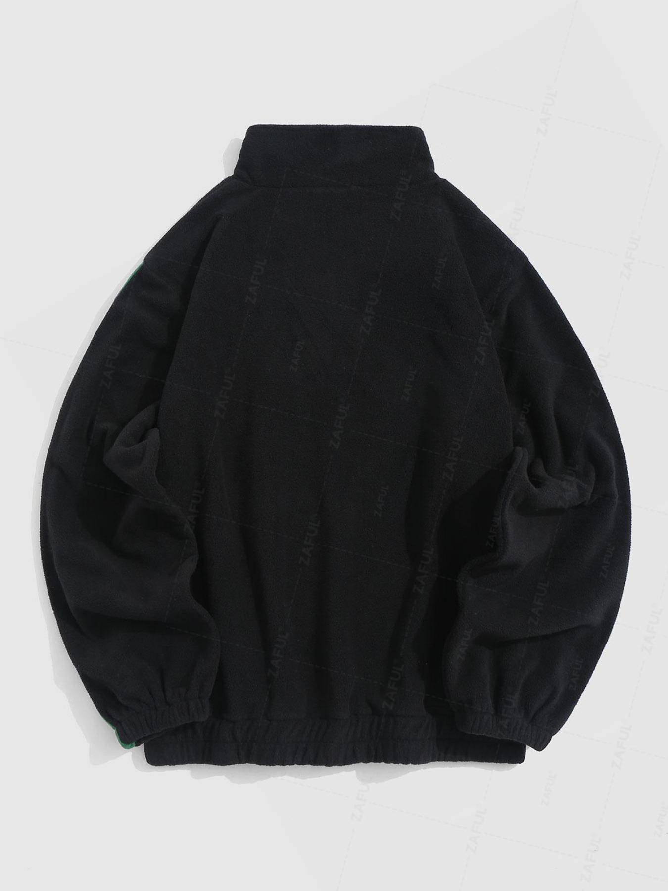 ZAFUL Letter Embroidery Contrast Patch Polar Fleece Sweatshirt, Casual Fit, Spring & Fall Wear, Moderate Thickening, Kint Style, Casual Soft Sweatshirt