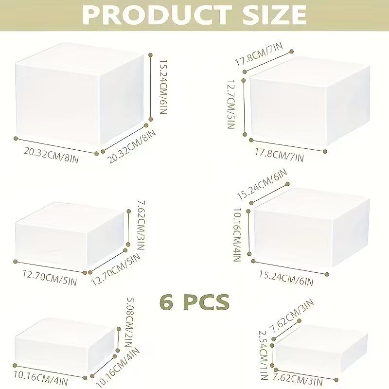 6-Piece Set 3-8 Inch White/Clear Acrylic Cube Display Bases, Display Risers, Buffet Stands, Home Decor Holders, Ideal for Showcasing Jewelry, Bags and Accessories, Organizing Items for Parties & Birthdays