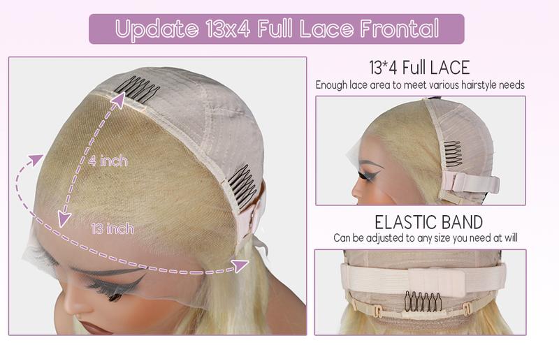 Lemoda 613 Lace Frontal Wig Human Hair 13x4 Full Lace Frontal Wig 180 Density Body Wave HD Transparent Lace Wig Pre Plucked 15A Brazilian Virgin Blonde Human Hair Wigs for Women