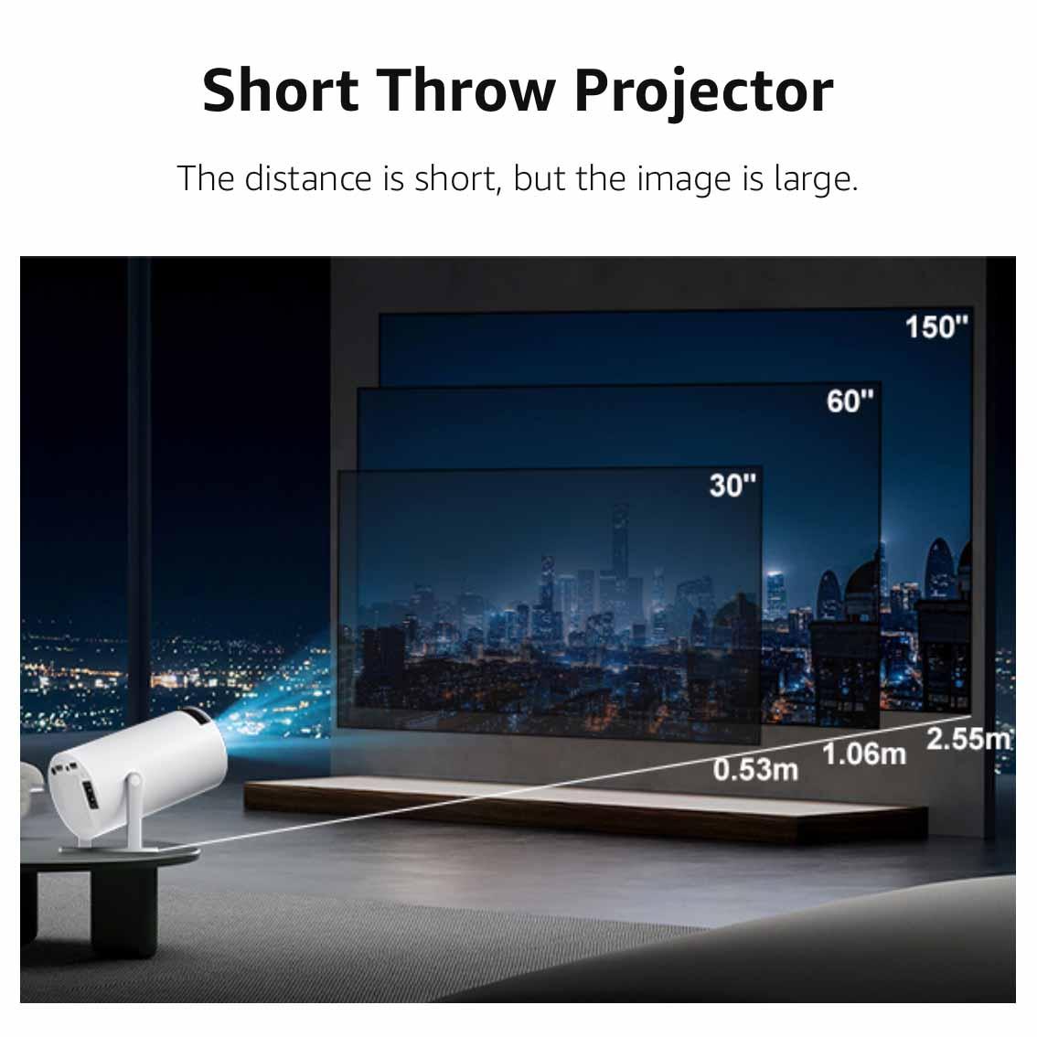 HY300 Mini Projector with WiFi6 & BT5.4, 1100ANSI Brightness, Full HD 4K, 0.9:1 Short Throw, Android 11, 270° Rotation, Smart Features, Portable White Projector