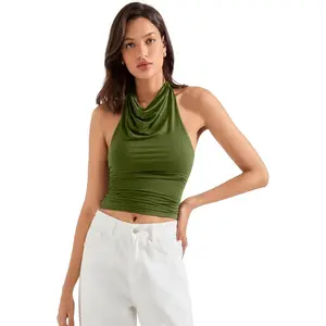 Women Halter Backless Tank Tops Sexy Cowl Neck Summer Going Out Cami Tops