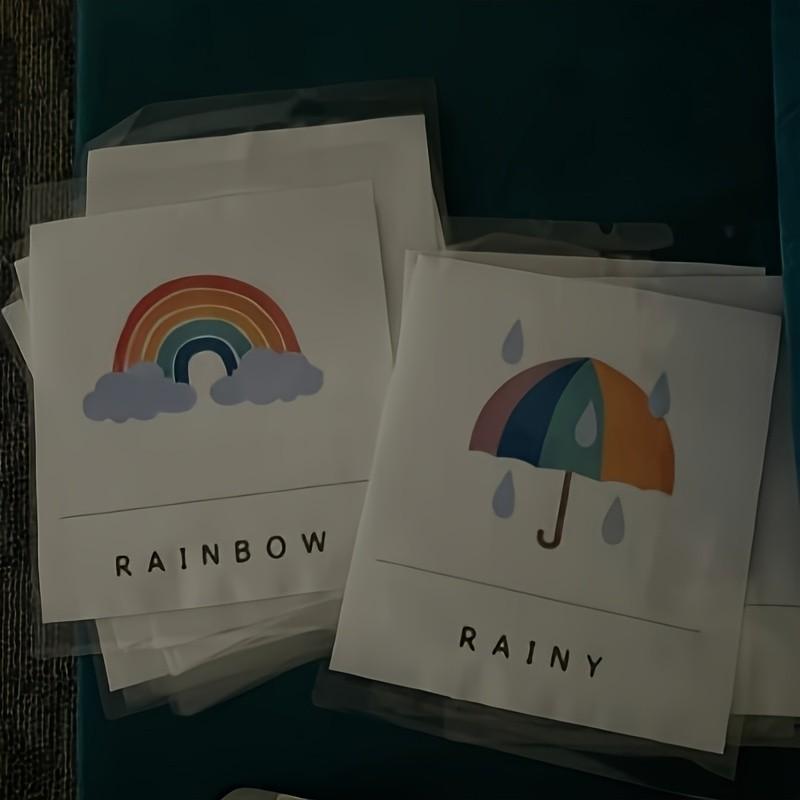 10 Cartoon Weather Recognition Cards, English Learning Tool for Kindergarten/family, Fun Weather Word Flashcards, Creative Early Education Gift