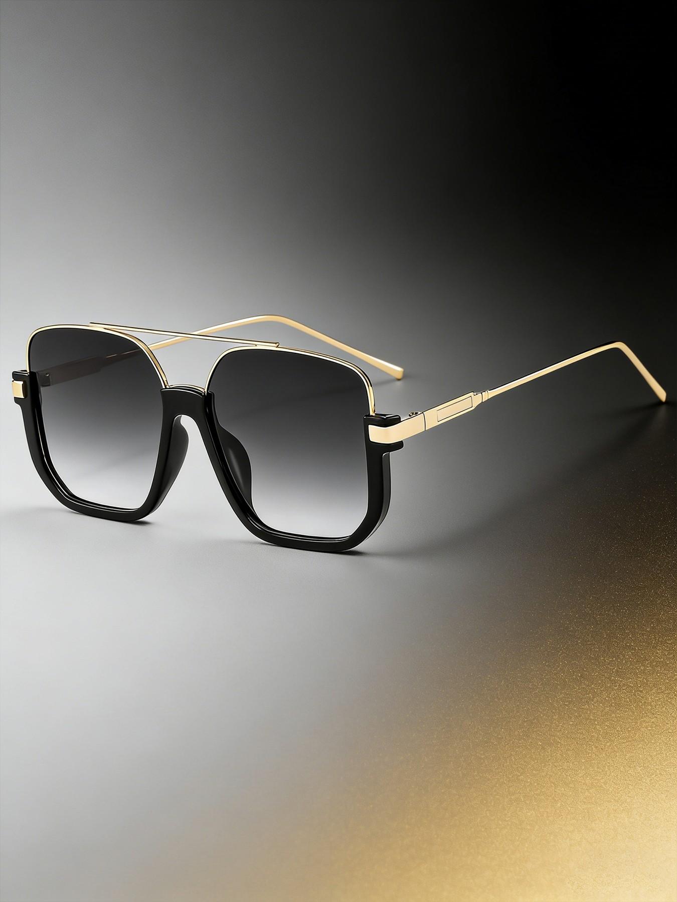 Unisex Fashionable All-match Tinted Lens Aviator Sunglasses, Vintage Trendy Sunglasses, Fashionable Sunglasses for Outdoor Activities, Sleek Rectangular Sunglasses