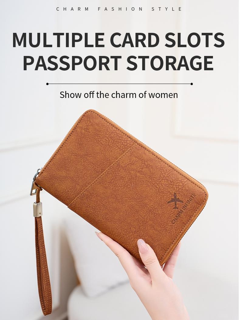 New RFID Blocking Passport Holder, Holds Multiple Passports, Travel Document Organizer, Skin-Friendly Zipper Wallet, Detachable Wrist Strap, Passport Cover