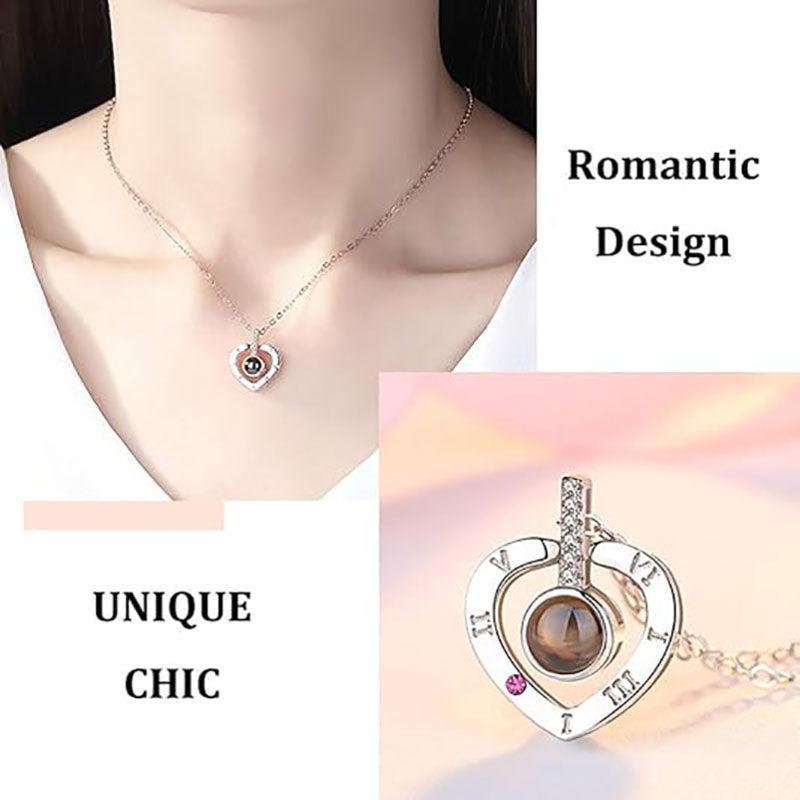I Love You Valentines Day Necklace 100 Languages Projection Love Heart pendant Necklace for Women Valentine's Day Birthday Gifts for Wife Girlfriend Mom valentines day gifts jewelry