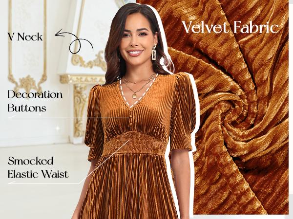 Pinup Fashion Velvet Wedding Guest Dress - Fall Formal Holiday V Neck Empire Waist Long Dresses