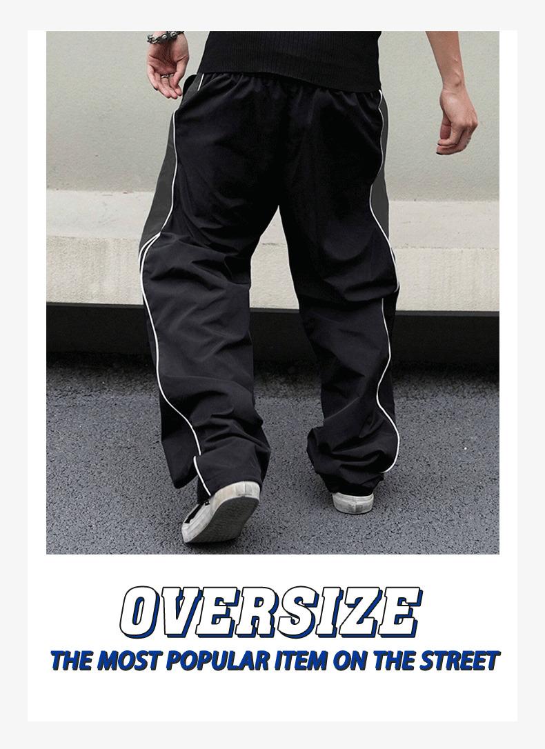 Men's Oversize Baggy Track Pants - Y2K Menswear Streetwear Stylish Loose Windbreaker Pants, Elastic Waist Drawstring Athletic Sportswear Casual Wide Leg Joggers for Everyday Street Use