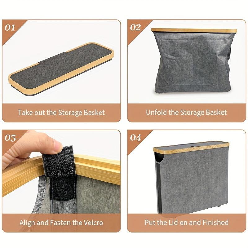 12 Rolls Bamboo Storage Rack with Lid - 7.93 Gallon Capacity, Modern Fabric Storage Basket, Multi-Functional Organizer with Handles, Durable Bamboo Bathroom Organizer and Storage Shelf Basket