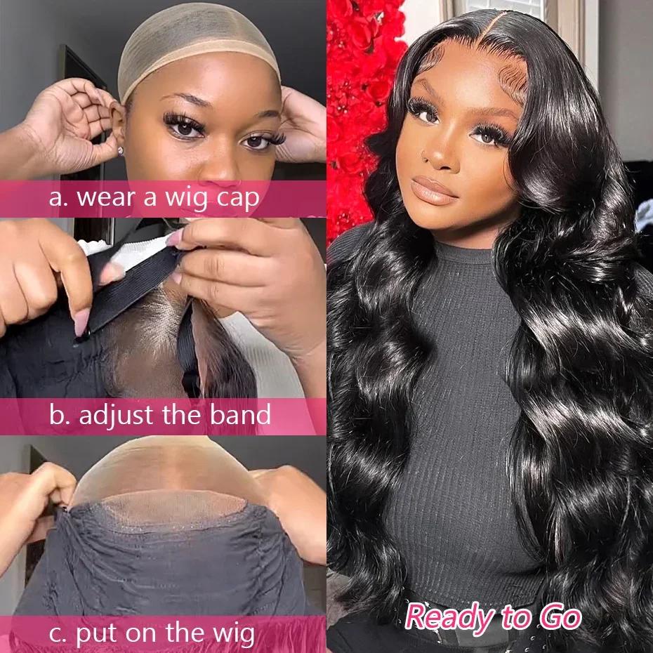 Human Hair 30 38 Inch Body Wave Glueless Wigs Pre Cut 5x5 Lace Closure Wig Brazilian 9x6 HD Lace Front Wig For Women 180% Density Pre Plucked Hairline Bleached Knots