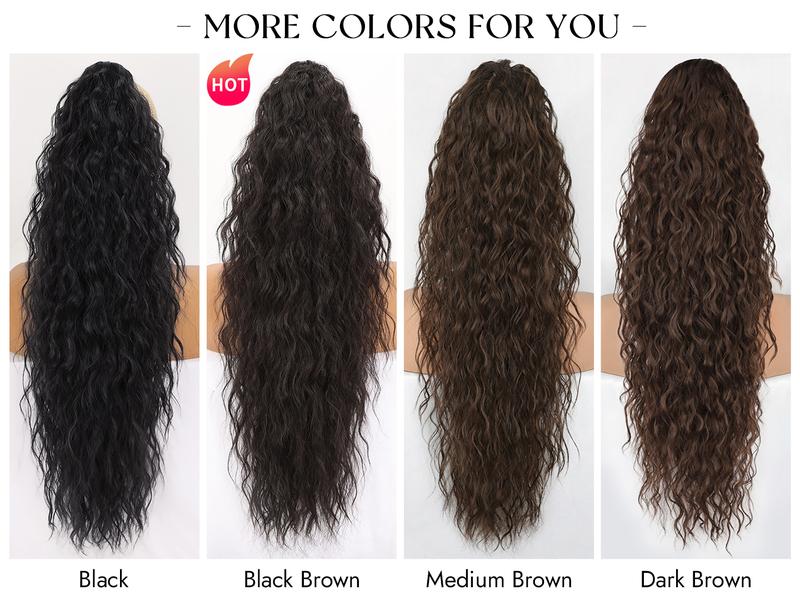 Isaic hair Clip-in Long Ponytail Hair Extensions Black Brown 30" Curly Pony Tail Clip in Hair Extensions for Women Fluffy Natural Looking Synthetic Hairpiece for Daily Use