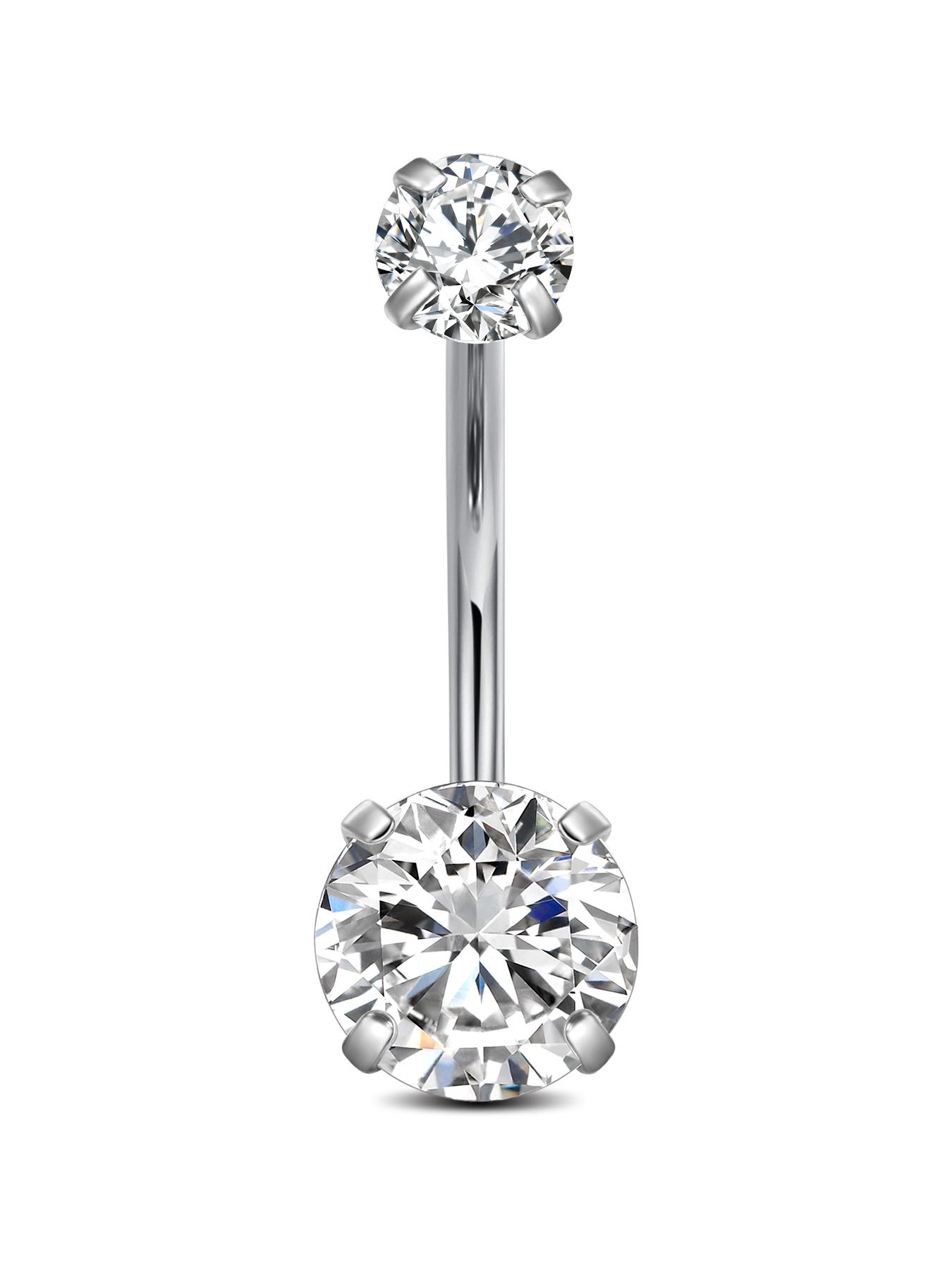 14Gauge Belly Button Rings, G23 Titanium Alloy Cubic Zirconia Navel Barbell Rings Body Piercing Jewelry 6/8/10/12/14/16mm
