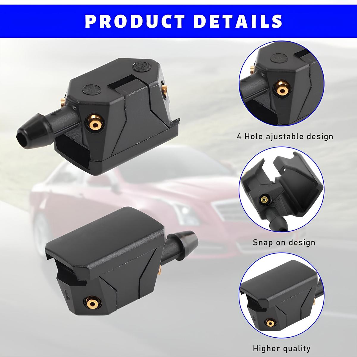 2 PCS Front Windshield Washer Nozzles, 4 Holes Car Windshield Washer Wiper Arm Sprayer, Auto Left Right Windshield Washer Squirter Nozzle Replacement, Universal Vehicle Accessories