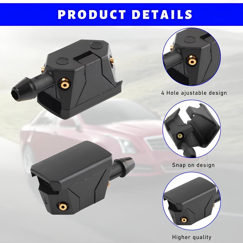 2 PCS Front Windshield Washer Nozzles, 4 Holes Car Windshield Washer Wiper Arm Sprayer, Auto Left Right Windshield Washer Squirter Nozzle Replacement, Universal Vehicle Accessories