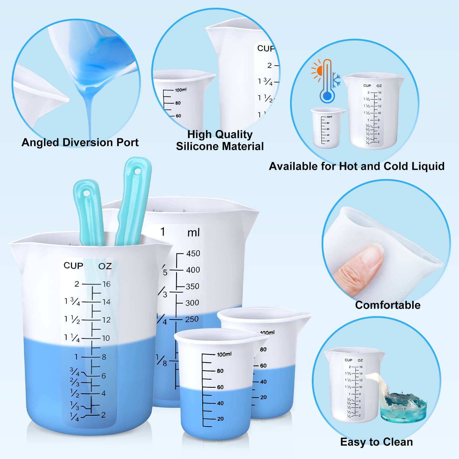 Silicone Measuring Cups, 450ml/600ml Accurate 2 Scales & 100ml Durable Measuring Cups, Epoxy Mixing Cup,Silicone Stirring Sticks, Easy Clean Resin Supplies for Resin Molds, Resin Mixing,Thicker&Non-Stick Resin Mixing Cups,Glitter Tumbler - LET'S RESIN Silicone Measuring Cups, 450ml/600ml Accurate 2 Scales & 100ml Durable Measuring Cups, Epoxy Mixing Cup,Silicone Stirring Sticks, Easy Clean Resin Supplies for Resin Molds, Resin Mixing,Thicker&Non-Stick Resin Mixing Cups,Glitter Tumbler - LET'S RESIN