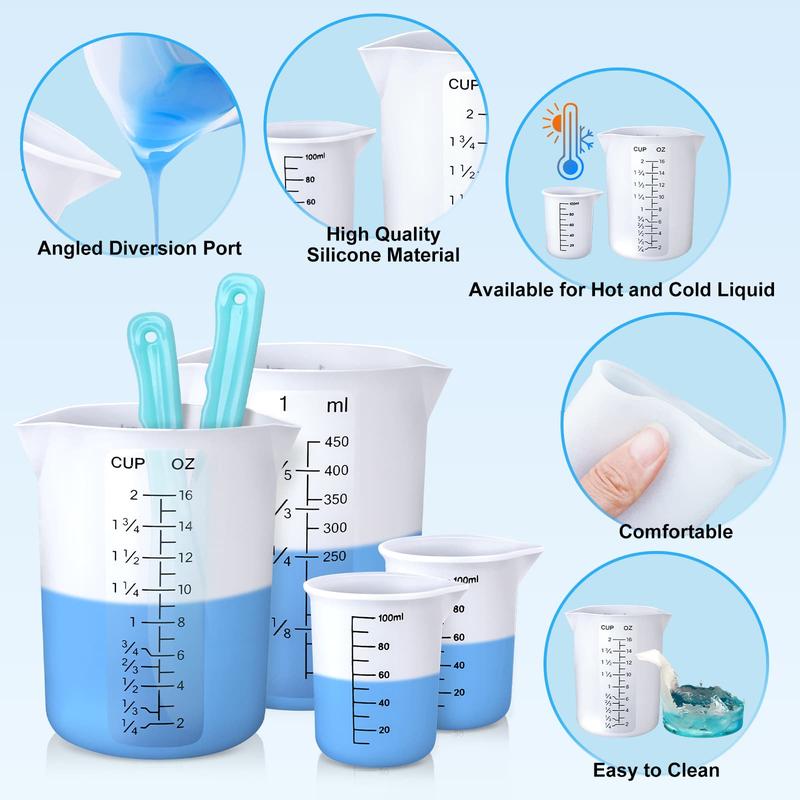 Silicone Measuring Cups, 450ml/600ml Accurate 2 Scales & 100ml Durable Measuring Cups, Epoxy Mixing Cup,Silicone Stirring Sticks, Easy Clean Resin Supplies for Resin Molds, Resin Mixing,Thicker&Non-Stick Resin Mixing Cups,Glitter Tumbler - LET'S RESIN