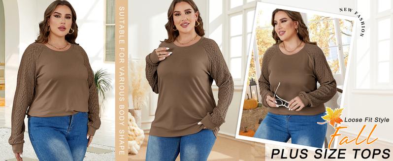 WIHOLL Sweatshirts for Women Crewneck Cable Knit Sleeve Sweaters Lightweight Fashion 2025