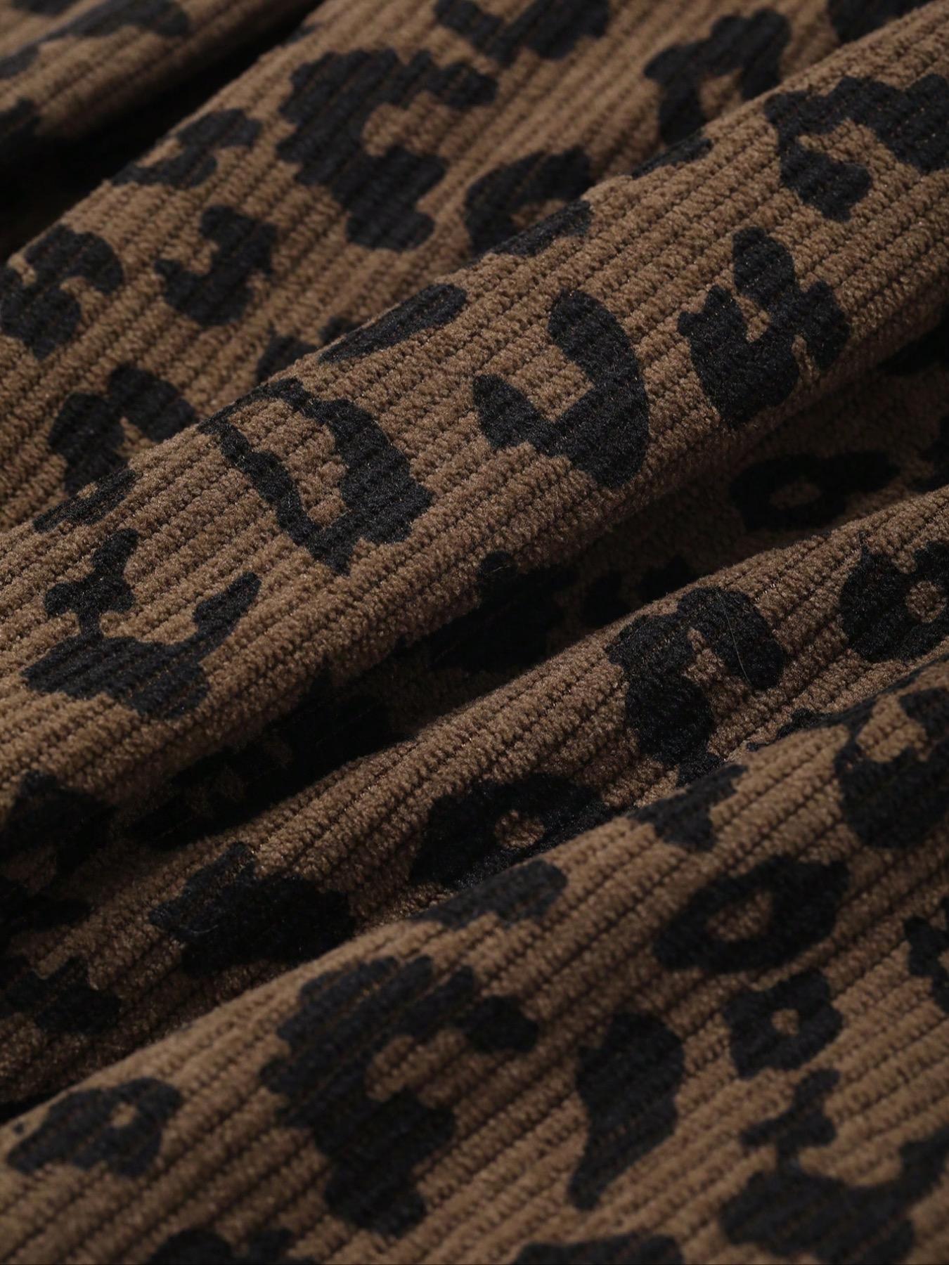 Women's Casual Elastic Waisted Leopard Print Corduroy Loose Fit Pants Bottom, Womenswear, Comfortable and Stylish, Perfect for Daily Wear, Everyday, All Season, Back To School Clothes Fall, Trouser, Casual Fashion Bottoms