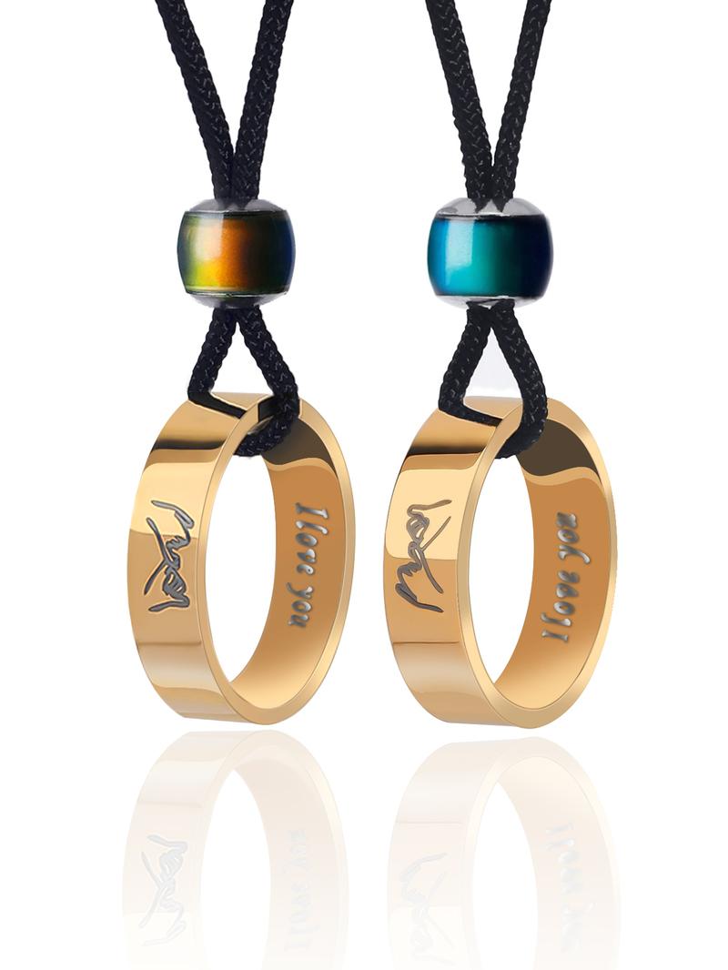 I Love You Design Couple's Ring Pendant Couple Necklace, Letters Pattern Necklace, Fashion Necklace for Daily Wear, Trendy All-match & Exquisite Jewelry for Birthday Gift, Name Engraved Pendant