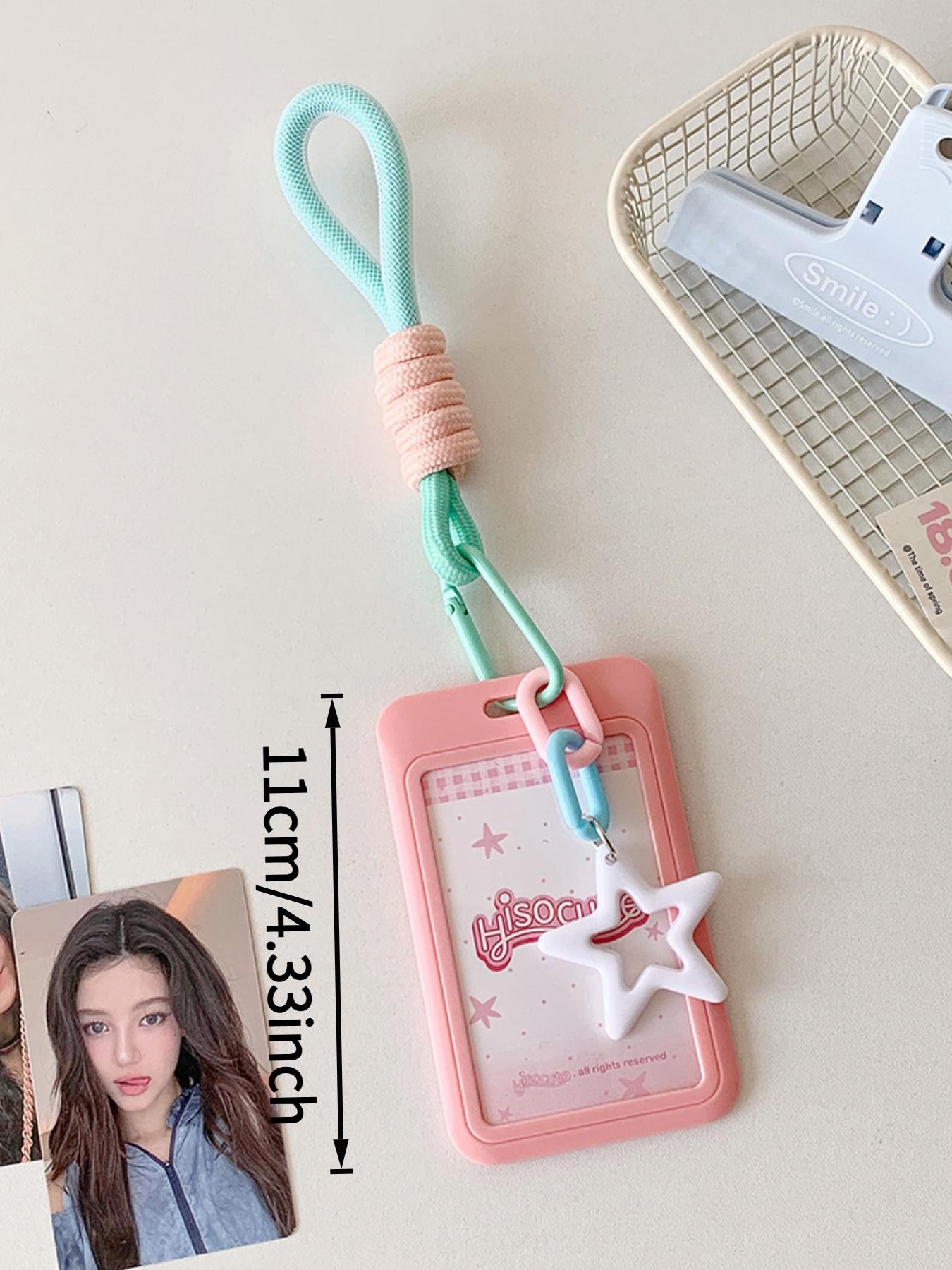 Candy-colored sliding 3-inch card holder with student lanyard, bus card and subway card wallet, student fan display small card holder