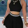 Women's New Sporty Casual Colorblock Pleated Skirt Set, Sleeveless Vest Two-Piece, Skirt And Top Set, Fashionable Summer Wear