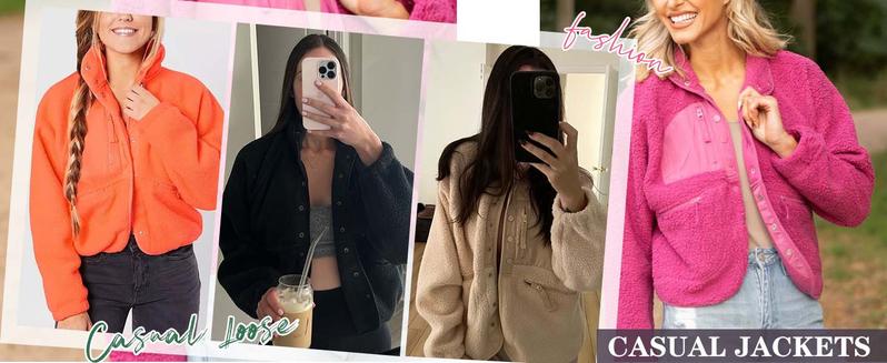 UANEO Women's Short Plush Wool Jacket With Lightweight Lining Casual And Warm Sherpa Jacket With Pockets For Winter TikTokShopBlackFriday