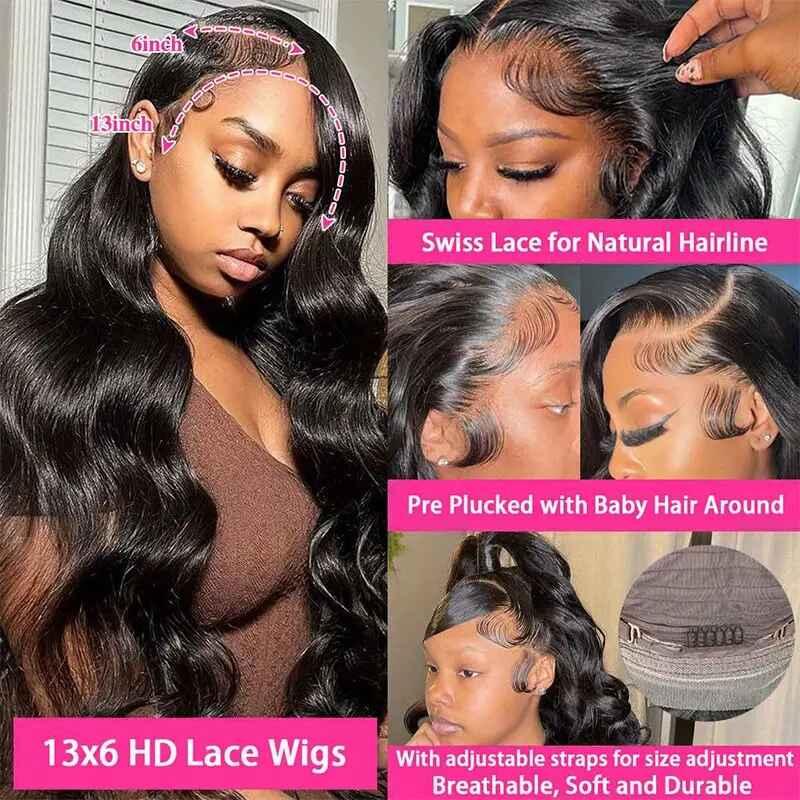 Bling Hair 13x6 Lace Front Wig Pre Plucked Body Wave Human Hair Wigs180 Density For Women Natural Black Color Do More Styles Bling Hair 13x6 Lace Front Wig Pre Plucked Body Wave Human Hair Wigs180 Density For Women Natural Black Color Do More Styles