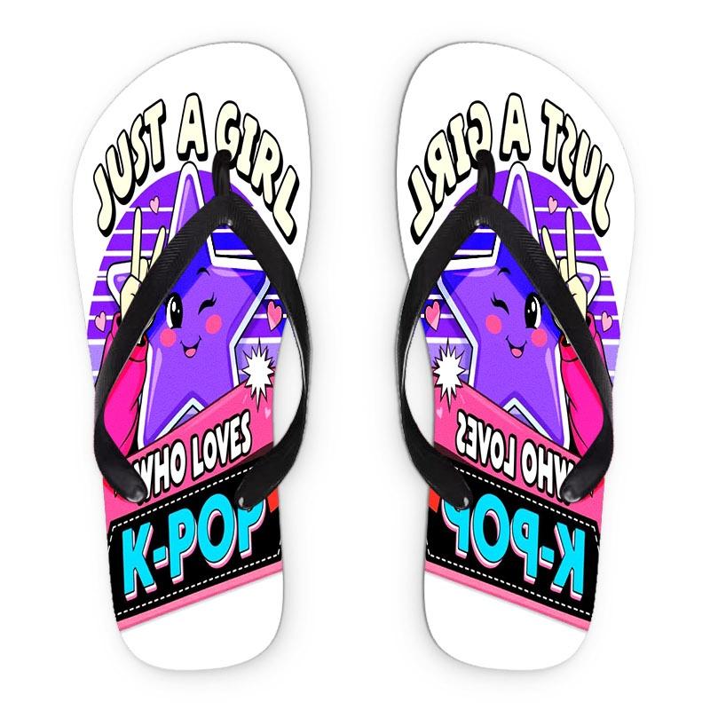 2026 Summer New Women'S K - POP Star Graphic Flip Flops, Open Toe, Flat Heel, Multiple Colors|Sizes Available, Lightweight & Comfortable, Perfect for Mother'S Day, Easter, Holiday Gifting, All - Season Wear, Dry - Clean Recommended, Women Shoes