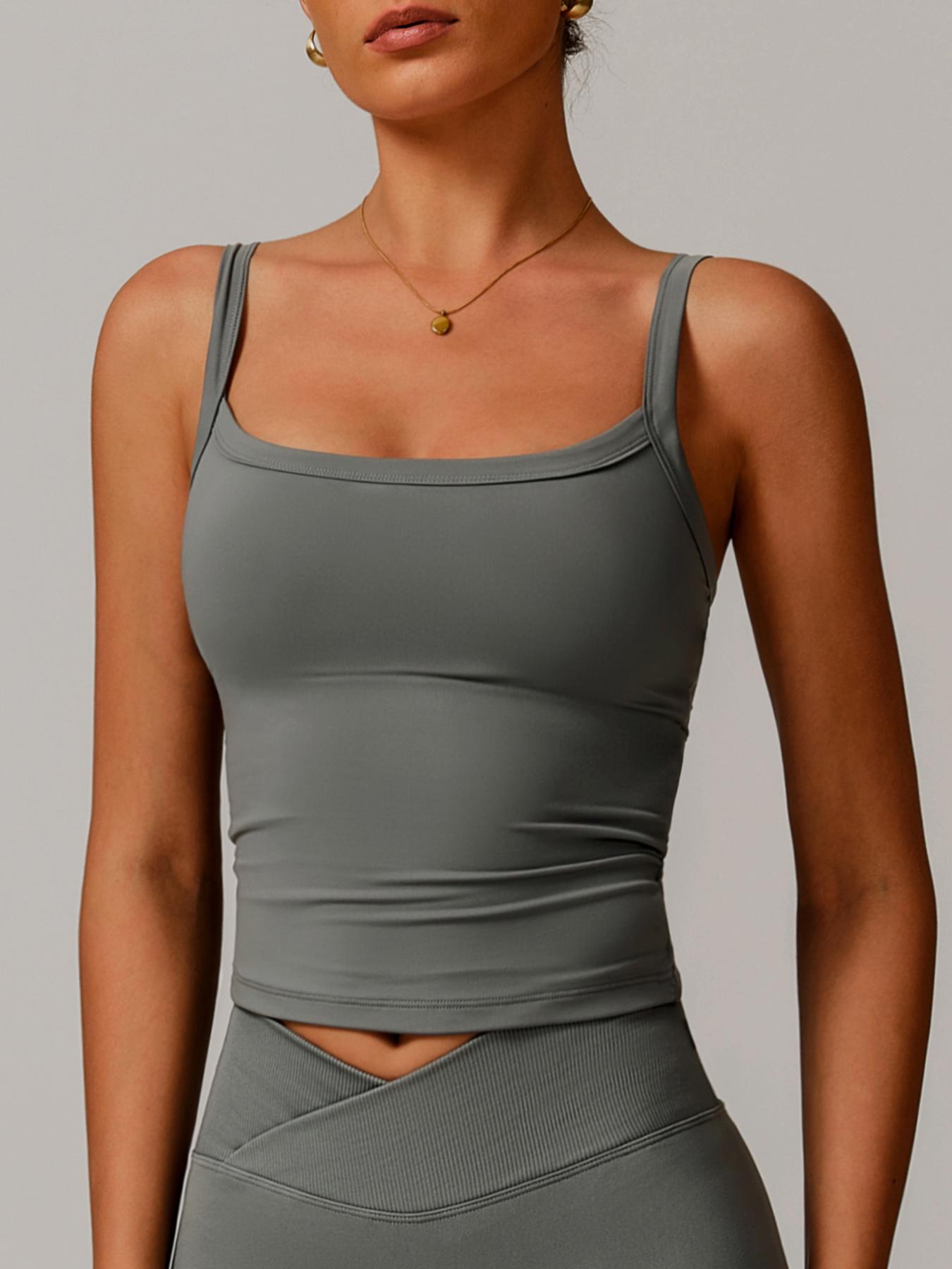 Women's Solid Square Neck Sports Cami Top, High Stretch Sleeveless Sports Top, Ladies Sportswear for Indoor Outdoor Wear, Workout Summer Clothes, Active Top, Gym Top