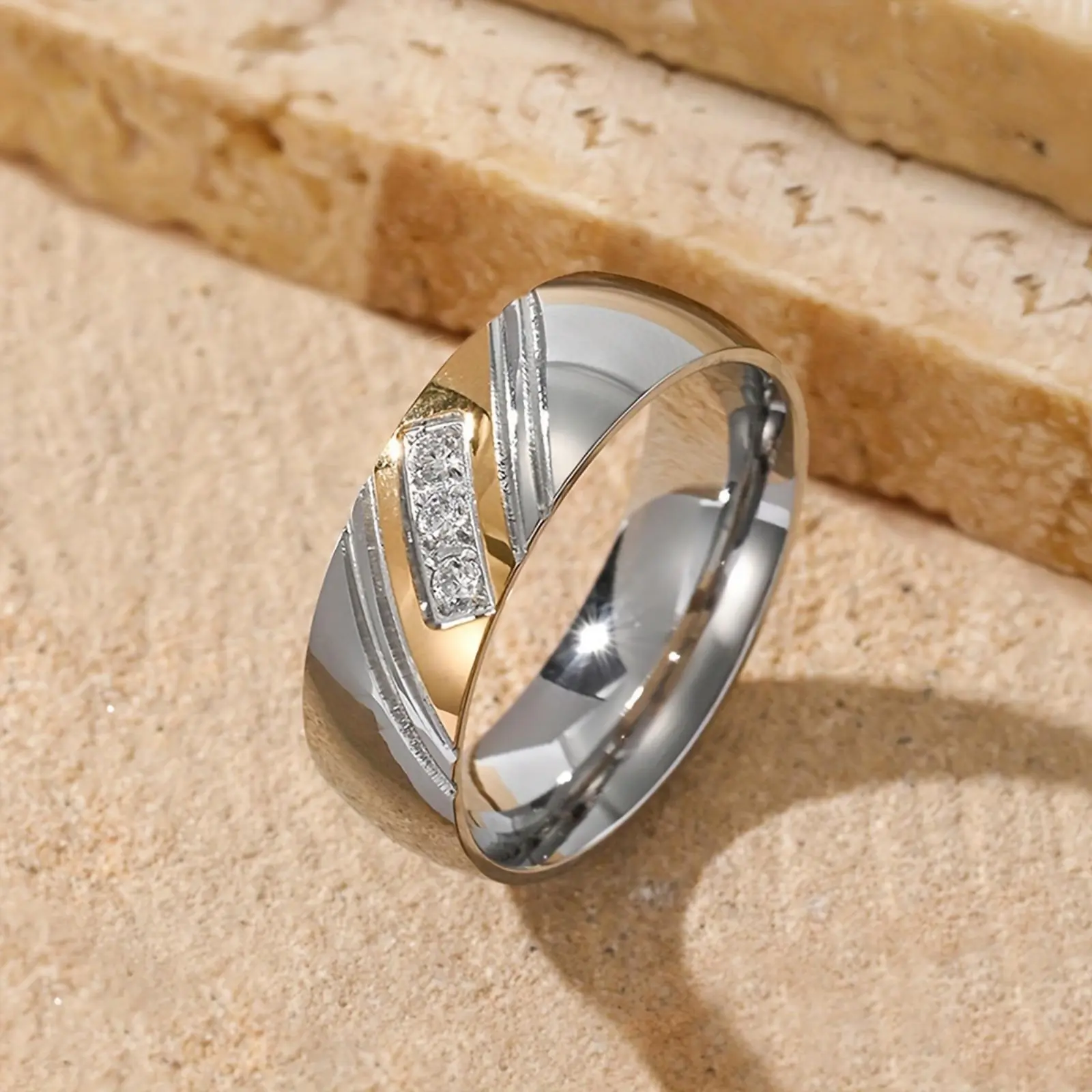 Men's Fashionable Business-Style Stainless Steel Ring with Exquisite Synthetic Zircon - Artificial Gemstone Ring for Engagement, Anniversary, Daily Wear Fashion Accessories, Rings