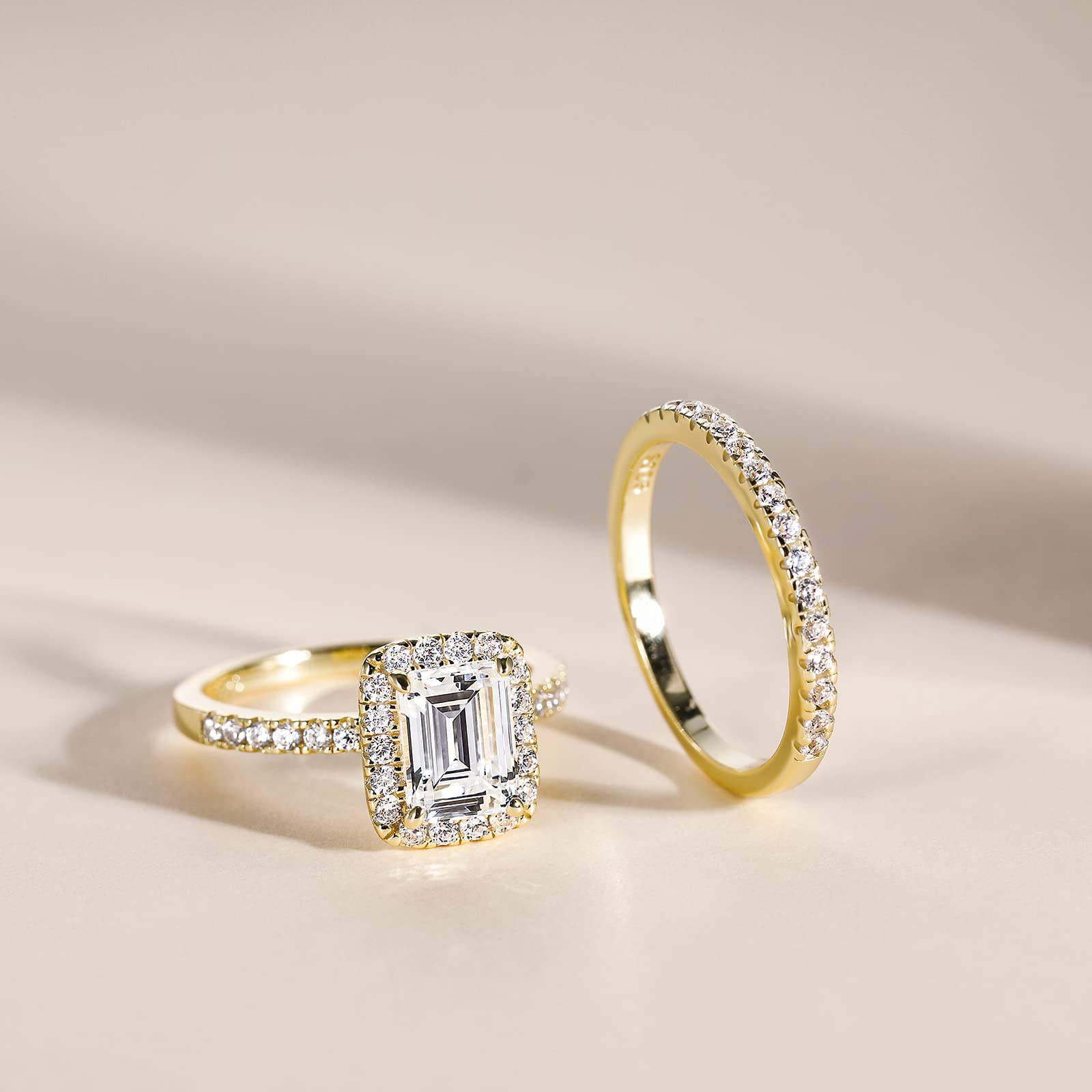 EAMTI 2CT 925 Sterling Silver Bridal Ring Sets Emerald Cut CZ Engagement Vintage Promise Rings Wedding Bands for Women