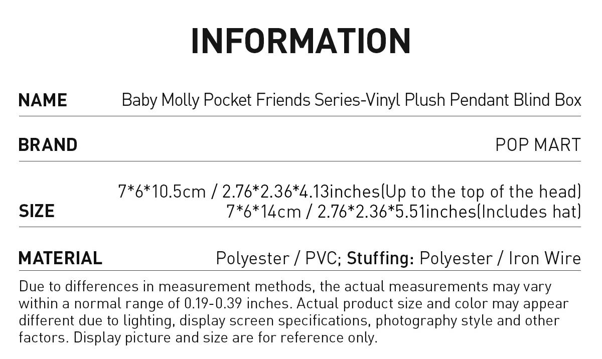 POP MART Baby Molly Pocket Friends Series-Vinyl Plush Pendant Blind Box POP MART Baby Molly Pocket Friends Series-Vinyl Plush Pendant Blind Box