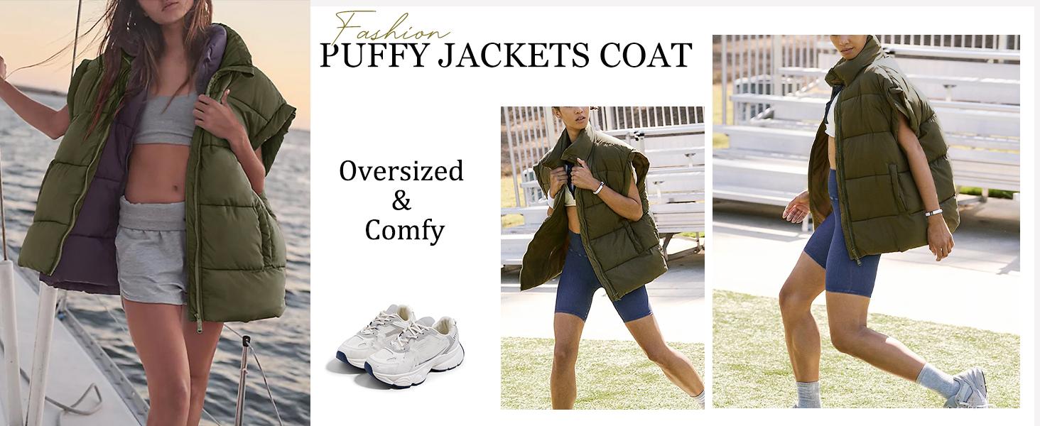 Naeduo Women's Winter Oversized Puffer Vest Lightweight Stand Collar Flysleeve Insulated Padded Puffy Jackets Coat with Pockets Zipper Closure Stay Warm Stylish Casual Basic Outerwear High Neck Minimalist Tops Fitted