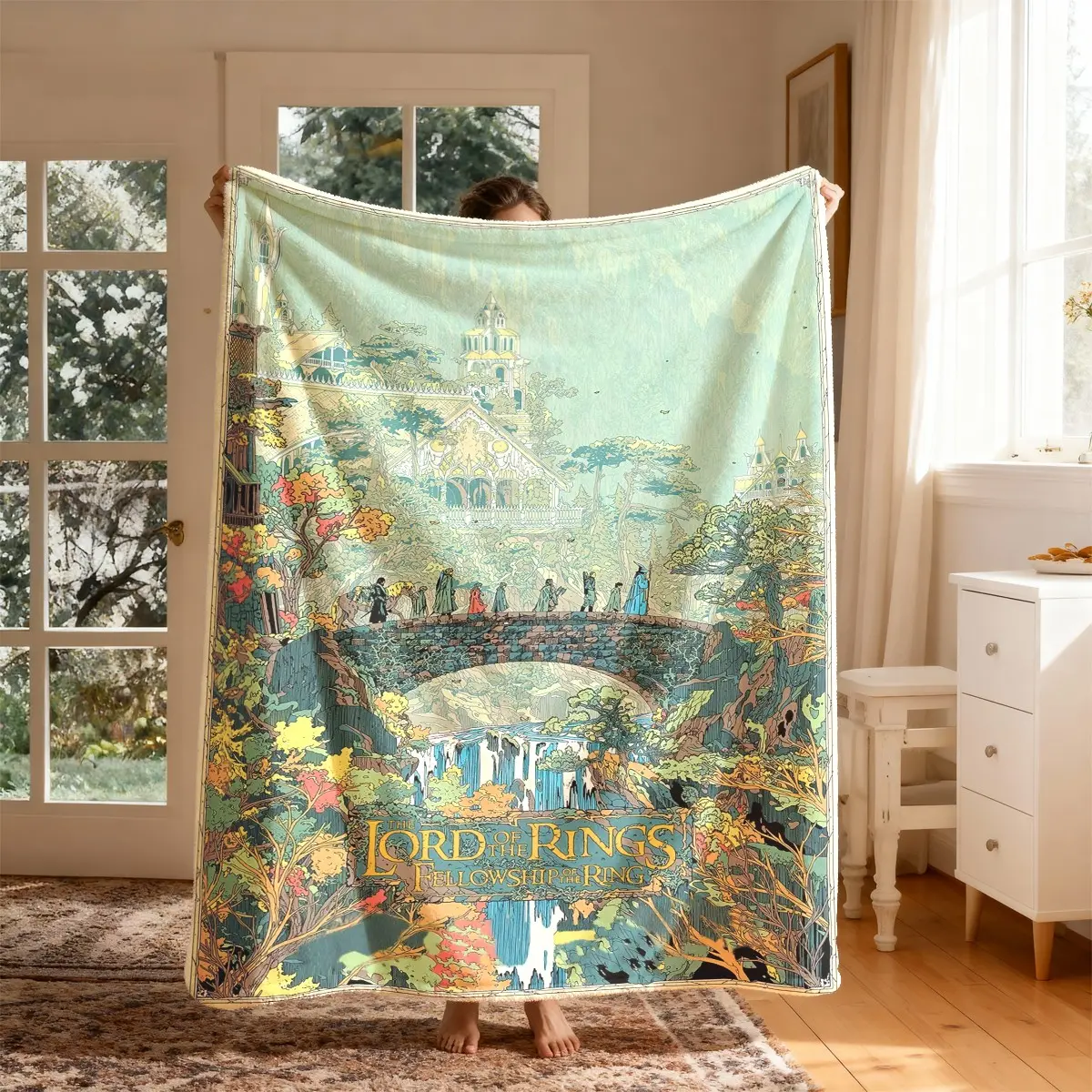 Lord of the Rings Epic Scroll Flannel Blanket, Large Soft Lightweight Warm, Perfect for Bed Sofa Office Camping Travel Christmas Gift