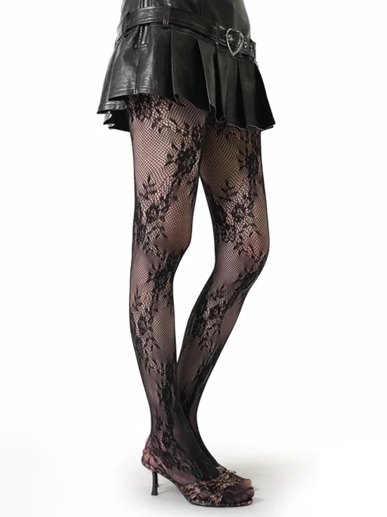 Jk Ballet Style Floral Mesh Stockings, Sweet Thin Lace Pantyhose, Spring Summer Bottoms, Boho Style, Fitted Design, Made in China