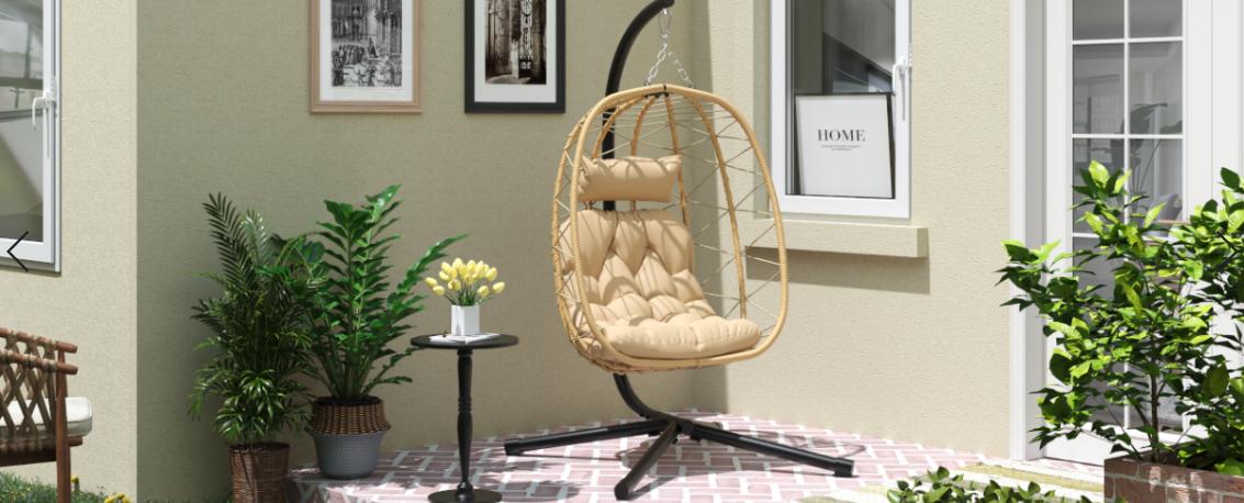 Yitahome Hanging Egg Chair with Cushions, Swing Egg Chair with Stand, Wicker Hammock Egg Chair for Indoor Outdoor Balcony Patio Garden Poolside Bedroom, Outdoor Furniture