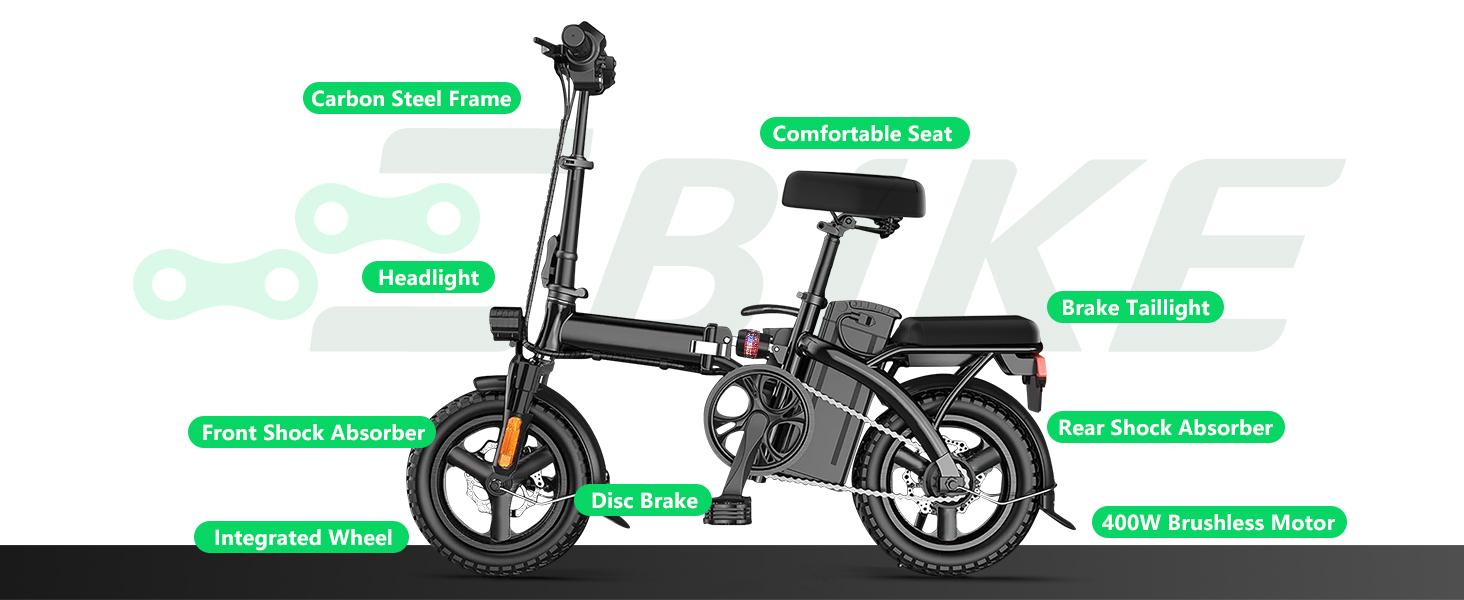 750W Folding Electric Bike for Adults, Maximum speed 22+ MPH,Range 30+ Miles Ebikes, 14inch Compact E-bike, 48V12 Removable Battery, Multi-function suspension,suitable for adults up to 400 lbs, UL 2849 Certified