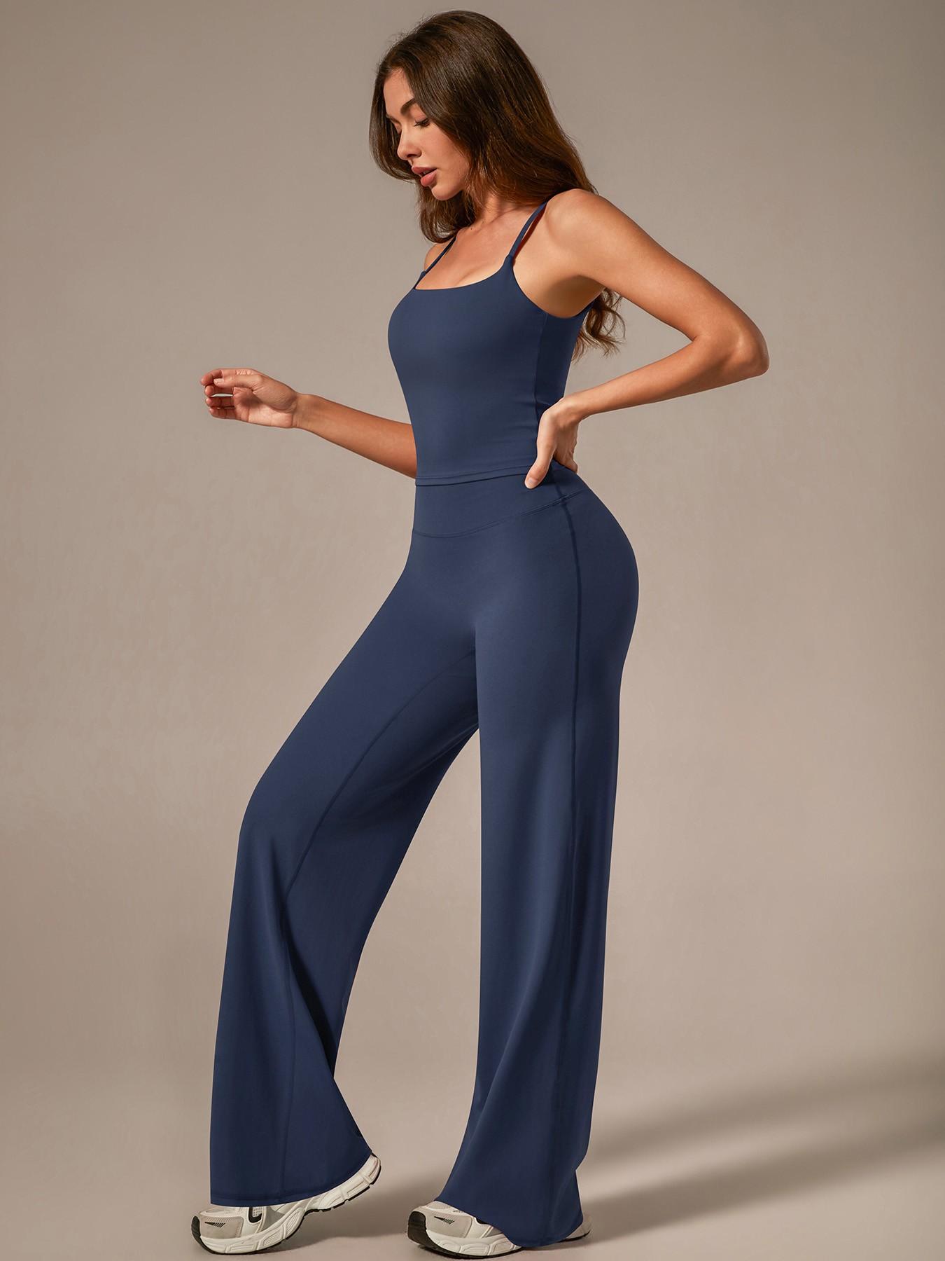 Women's Two-Piece Sports Set with Padded Bra Top and High-Waisted Yoga Pants, Solid Sports Sets, Fitness Clothing, Summer Fitness Outfit, Soft Stretchy Fabric, Comfortable and Non-Irritating