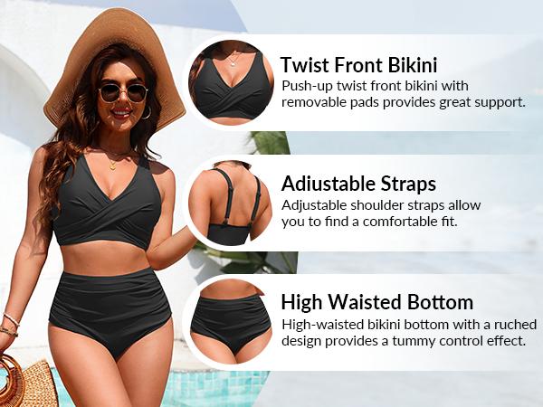 Yonique High Waisted Two Piece Swimsuit-Womens Bikini Set Tummy Control Bathing Suit Modest Full Coverage Bikini
