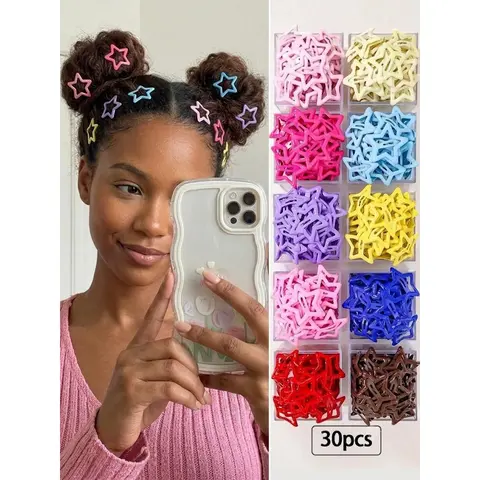 Dopamine Hair Accessory Set (30-90 Pieces) - Colorful Sparkly Star Secure Flat Clips, Fashion All-Season Hair Accessories for School & Daily Wear, Cute