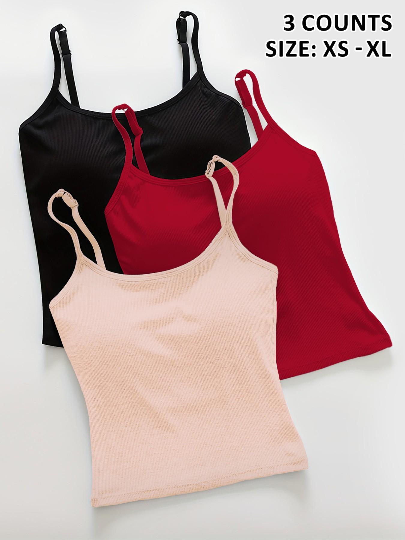 Women's Plain Ribbed Camisole with Padded Bra, Available in 12 Colors, Casual Fitted Vest for All Seasons, Thin Underwear for Daily Wear Women's Plain Ribbed Camisole with Padded Bra, Available in 12 Colors, Casual Fitted Vest for All Seasons, Thin Underwear for Daily Wear