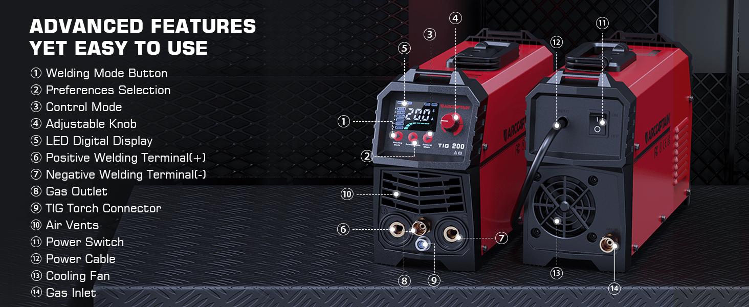 ARCCAPTAIN TIG200 TIG Welder 200A High Frequency 110v/220v Dual Voltage 2 in 1 LED Display TIG/Stick/Arc Welding Machine with 2T/4T Function & Tungsten Electrode Black Friday and Cyber Monday Deal, Thanksgiving/Christmas Gifts for Men/Dad