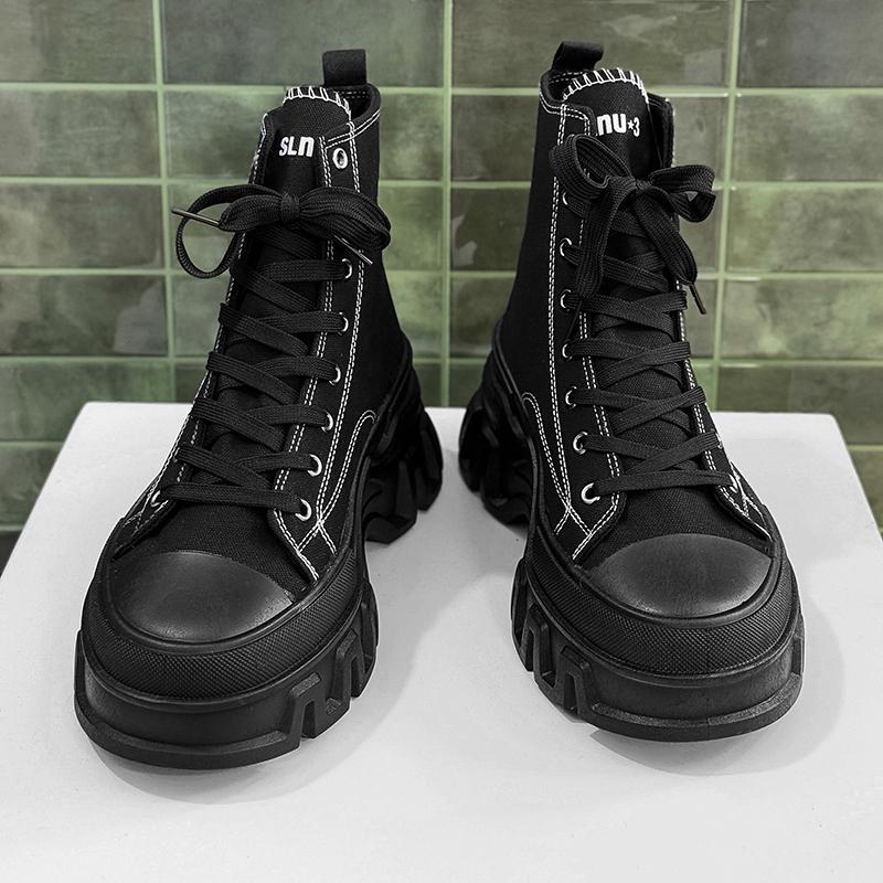 SLNU3 Brand Unisex Thick-Soled Height-Increasing High-Top Casual Sports Shoes with Fabric Upper in Black, Plus Size for Women's Casual Wear