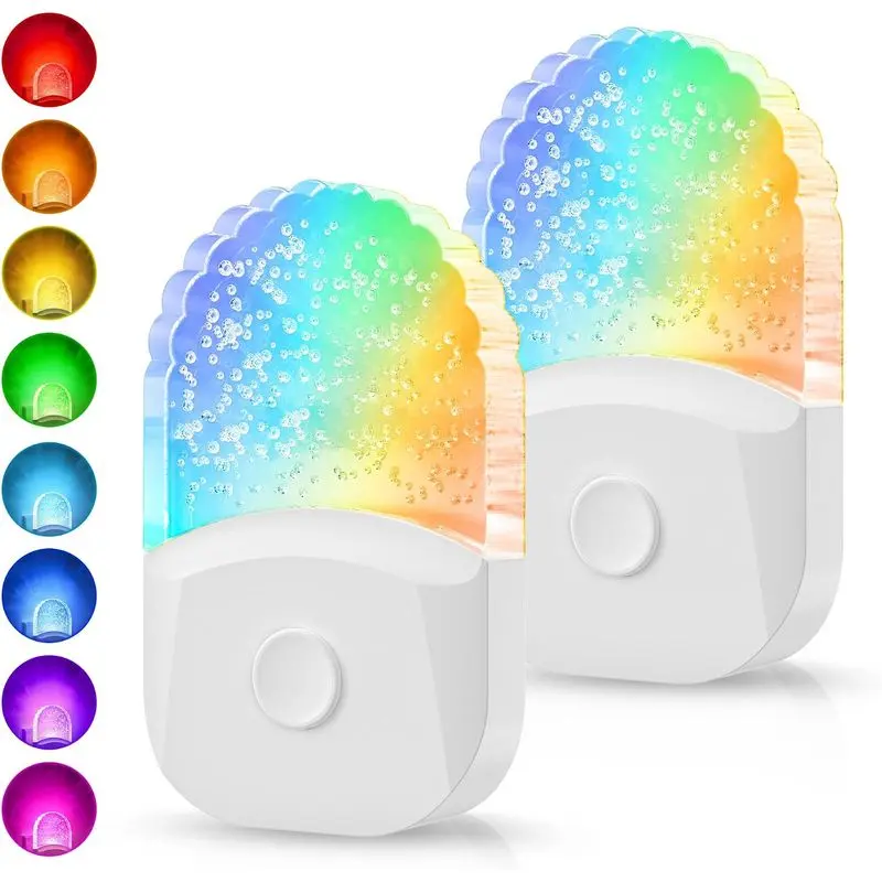 Night Lights Plug Into Wall,Color Changing Night Light for Kids| 8-Color RGB LED Nightlight,Dusk to Dawn Sensor,for Bathroom Decor Children Room Gift Bedroom Nursery Room,2 Pack